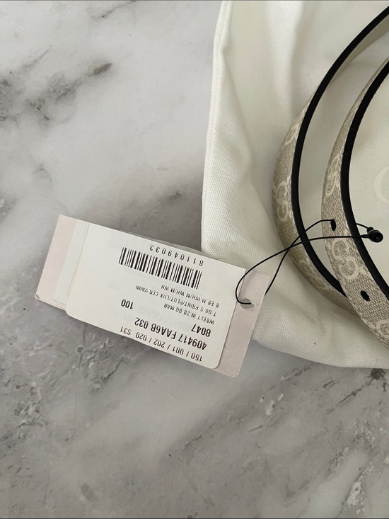 Gucci Beige GG Logo Leather Belt with Silver Double G Buckle main image 8